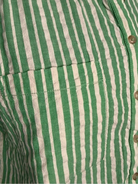 Pilcro Striped Button Down Shirt L Green White Cotton Long Sleeve - Picture 8 of 9